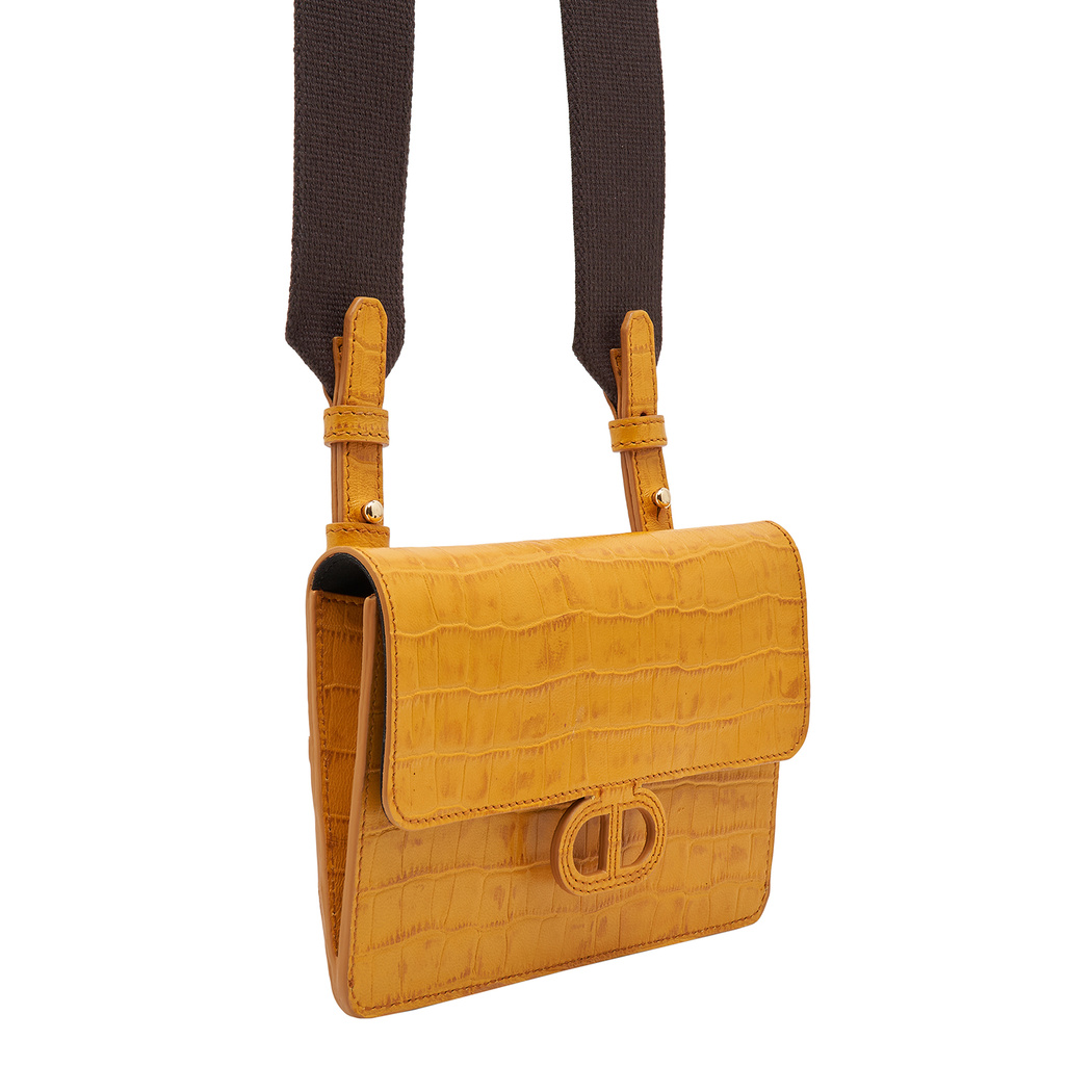 Sarı Fels Kadın Kroko Baskılı Deri Omuz Askılı Çanta