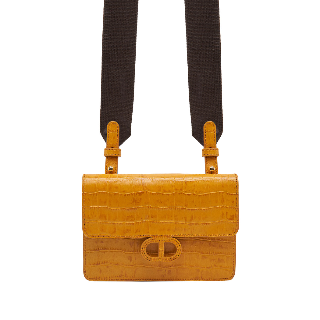 Sarı Fels Kadın Kroko Baskılı Deri Omuz Askılı Çanta