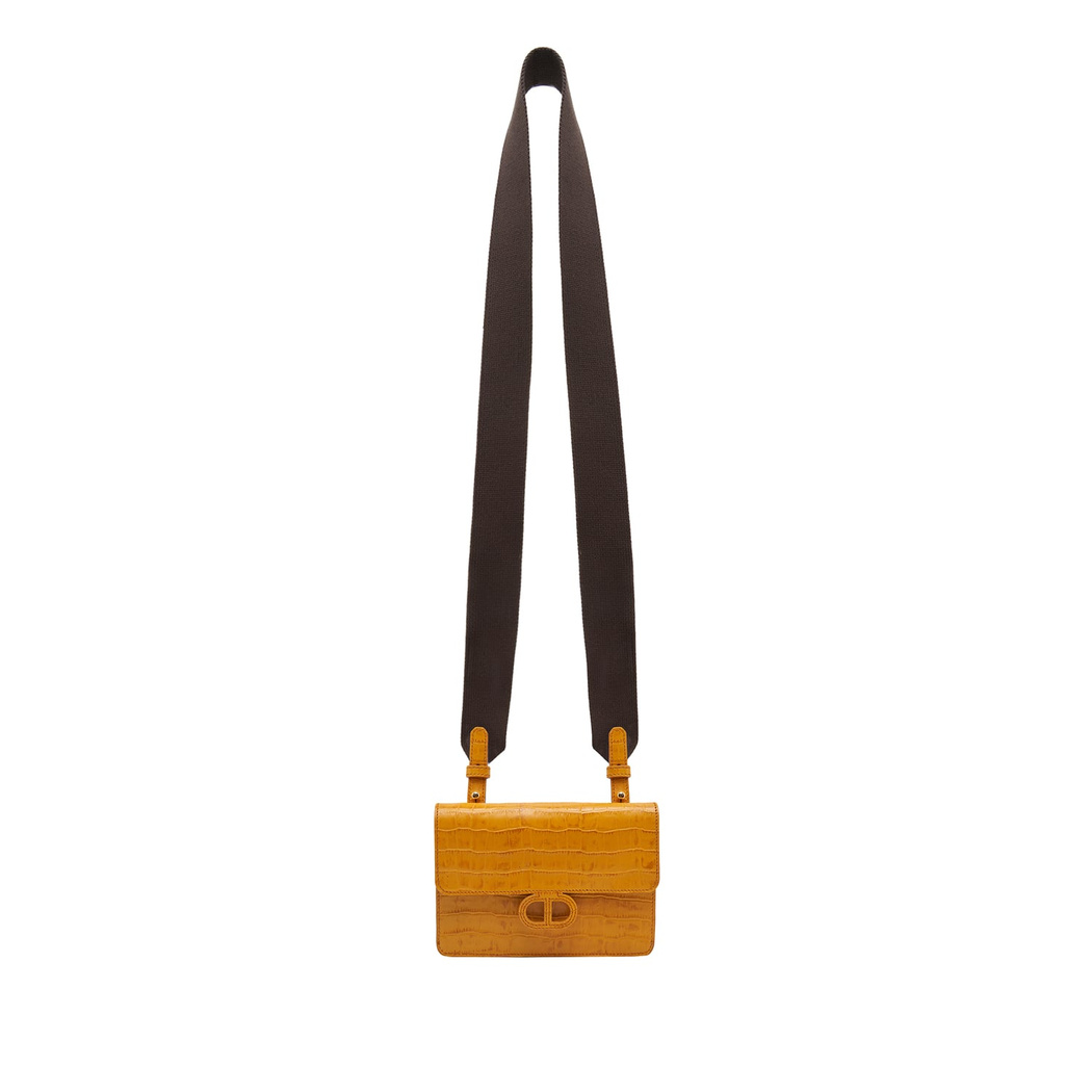 Sarı Fels Kadın Kroko Baskılı Deri Omuz Askılı Çanta
