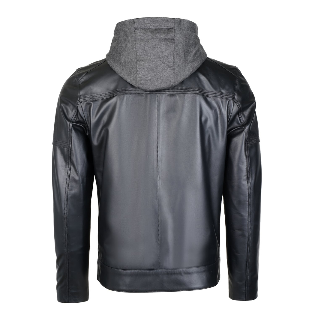 Selino Siyah Erkek Kapüşonlü Deri Mont