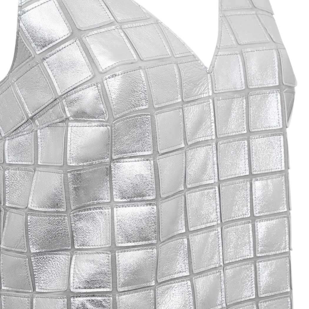 Selvaggia Gümüş Kadın Panelli Deri Elbise