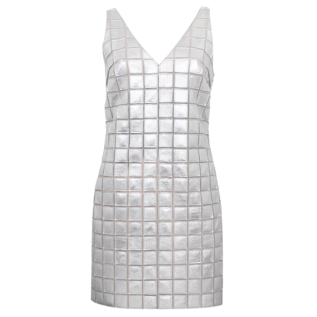 Selvaggia Gümüş Kadın Panelli Deri Elbise