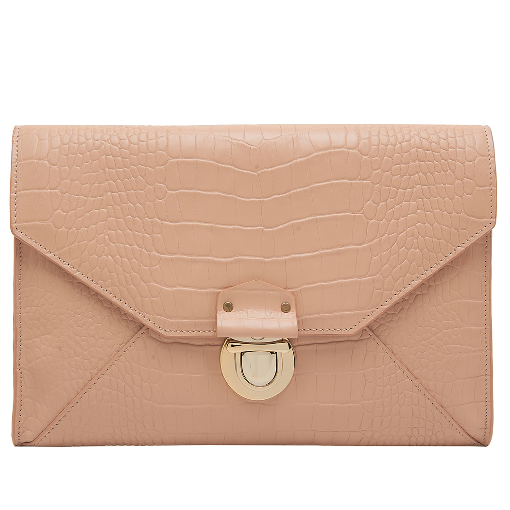 Sharon Bej Kadın Kroko Baskılı Deri Portföy Çanta