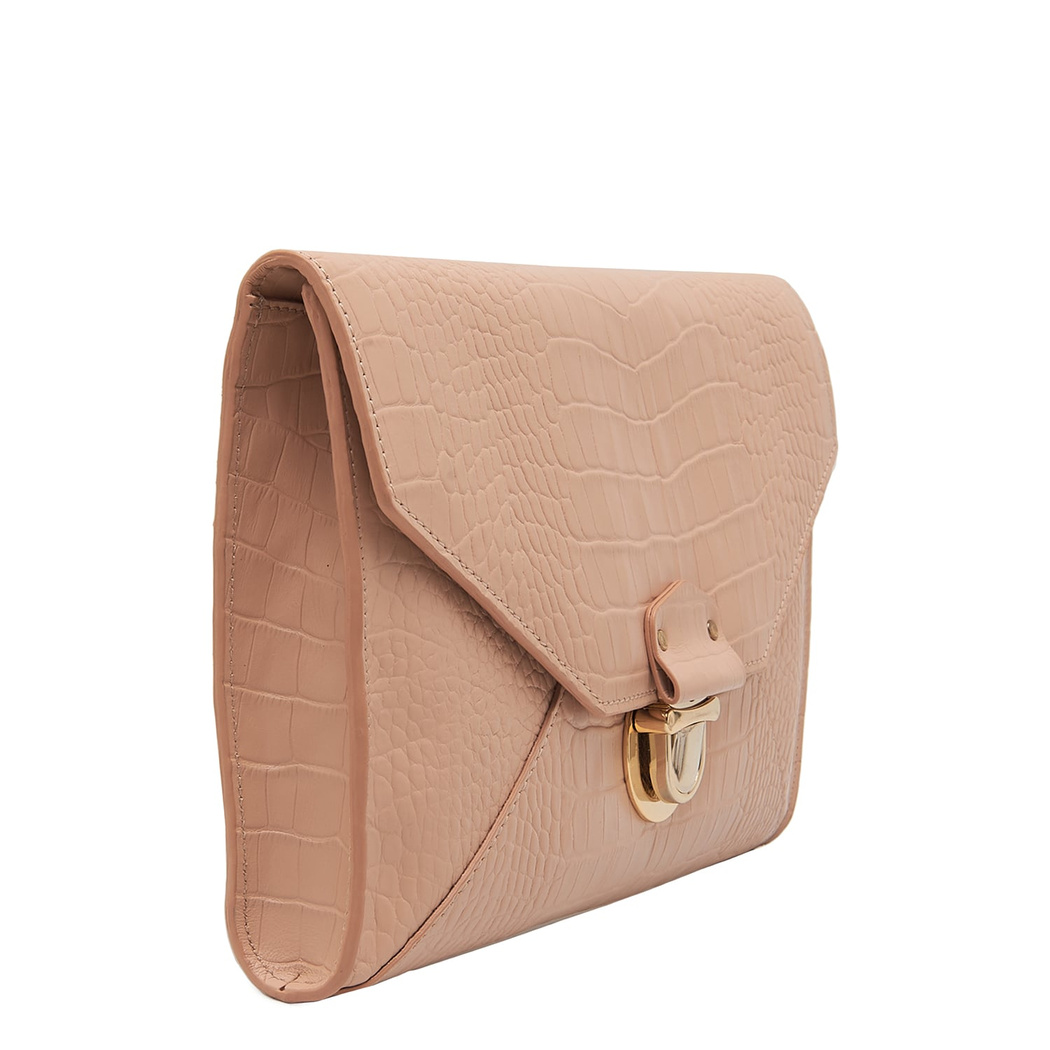 Sharon Bej Kadın Kroko Baskılı Deri Portföy Çanta