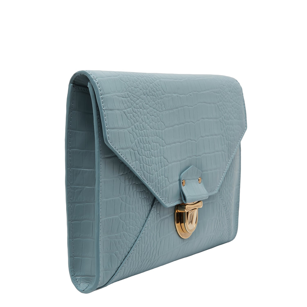 Sharon Mavi Kadın Kroko Baskılı Deri Portföy Çanta