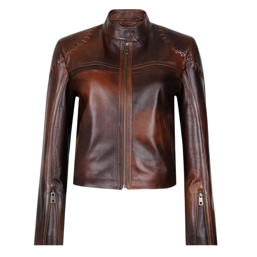 Sheilah Kahve Kadın Vintage Deri Ceket