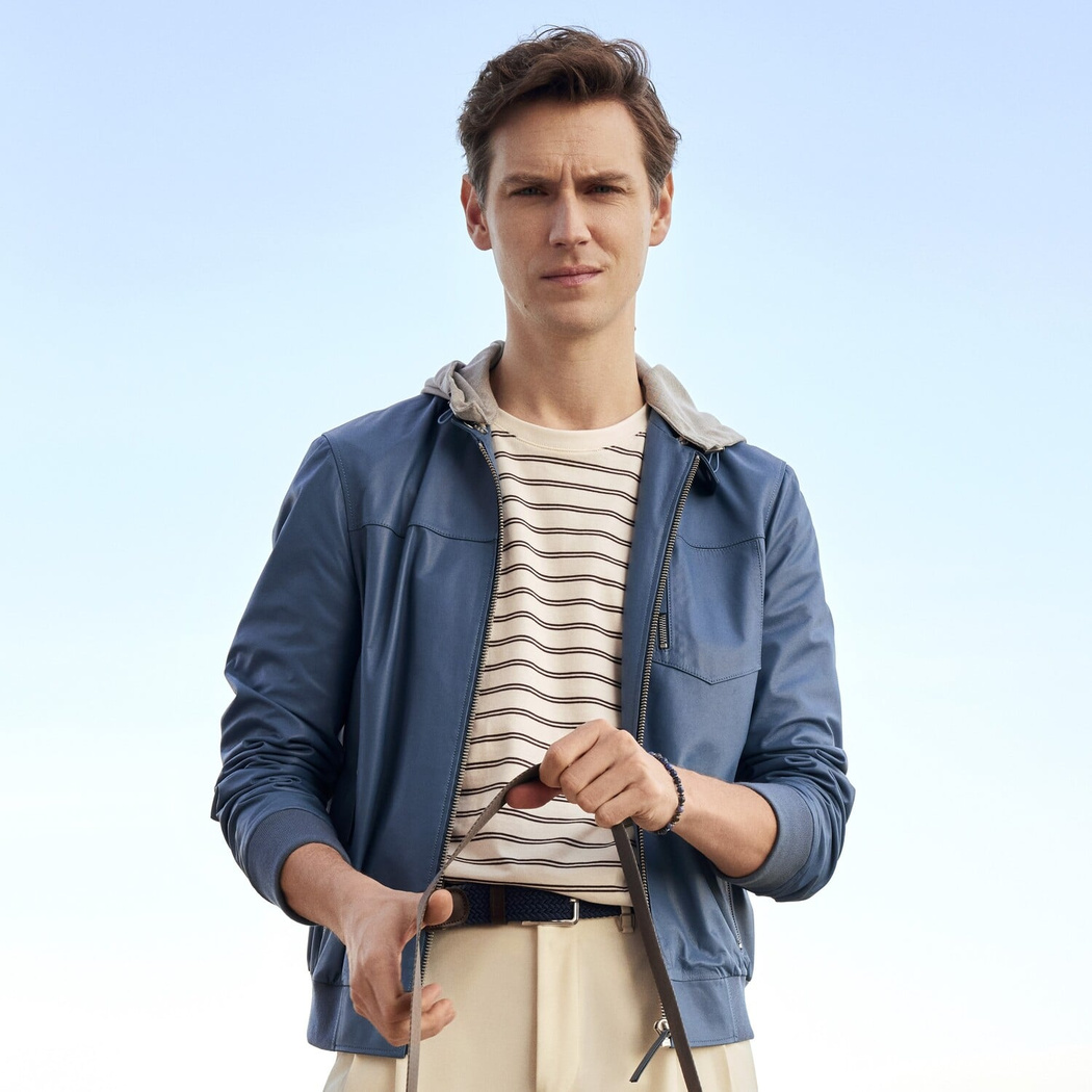 Sionan Erkek Kapüşonlu Deri Ceket