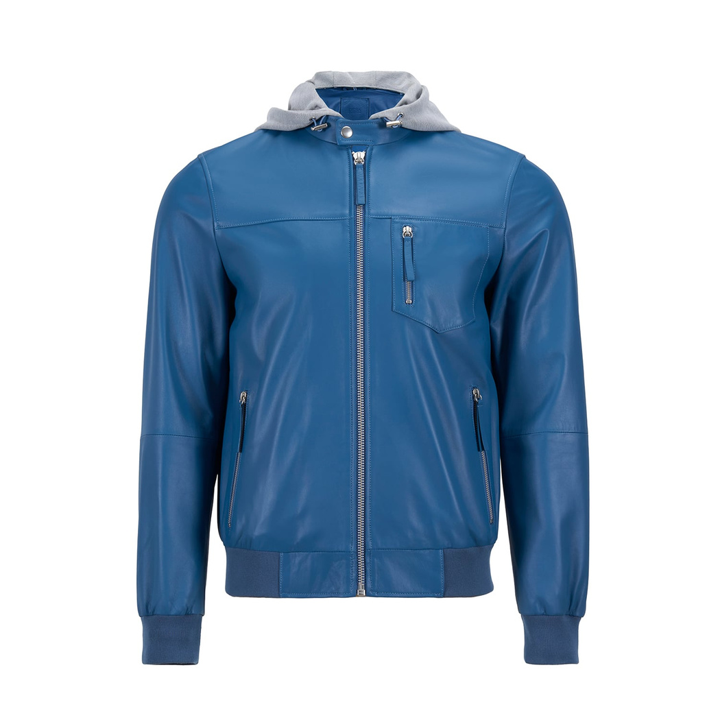 Sionan Erkek Kapüşonlu Deri Ceket