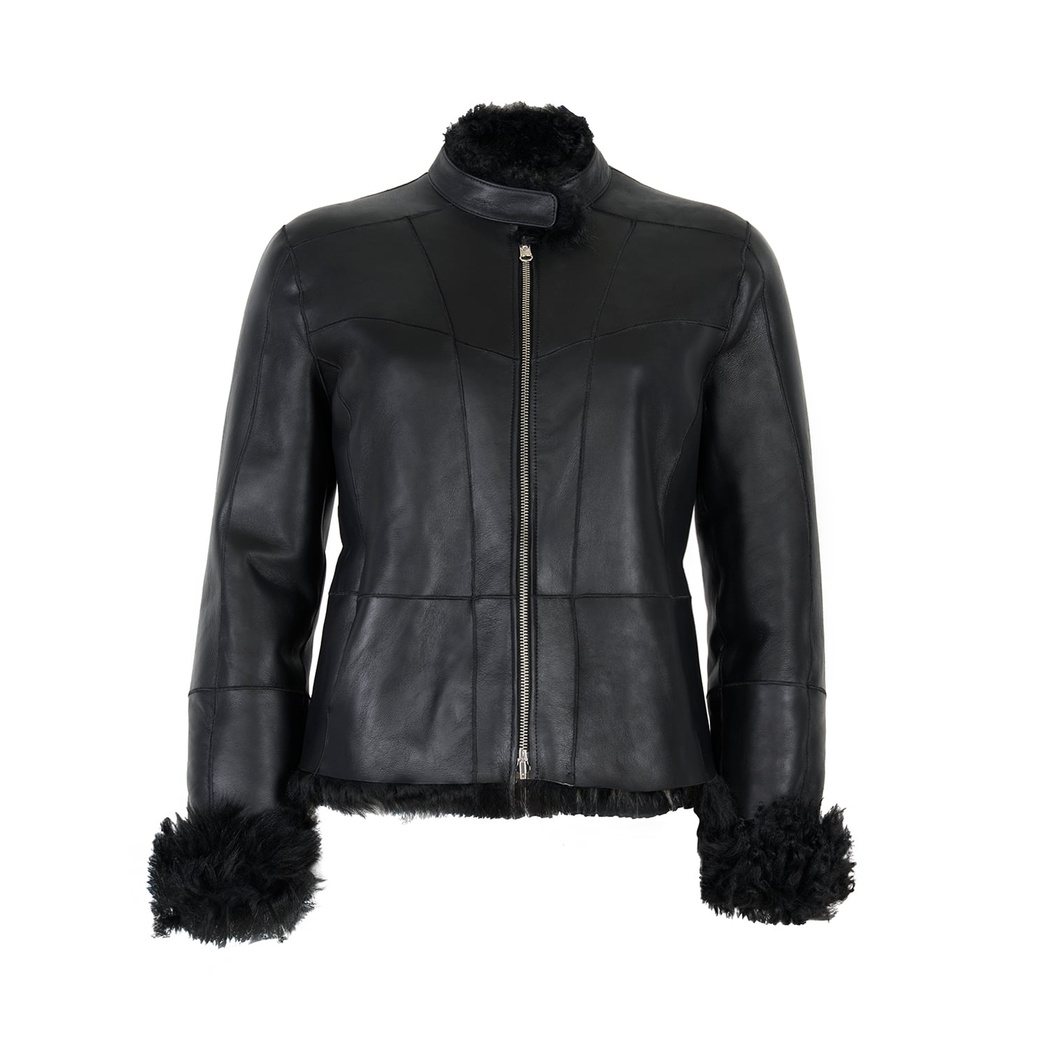 Sirus Siyah Kadın Çift Taraflı Kürk Ceket