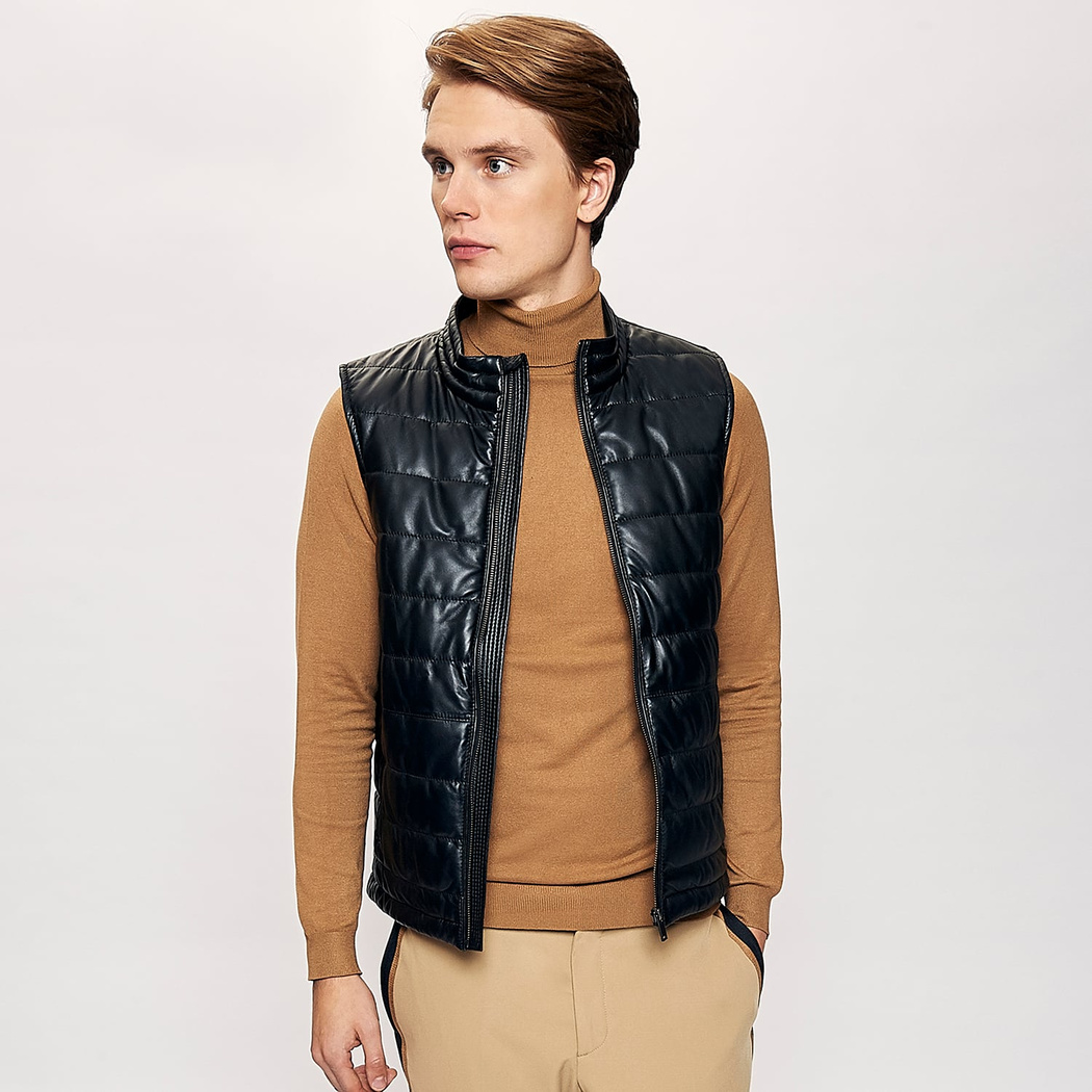 Siyah Arrigo Erkek Deri Şişme Yelek