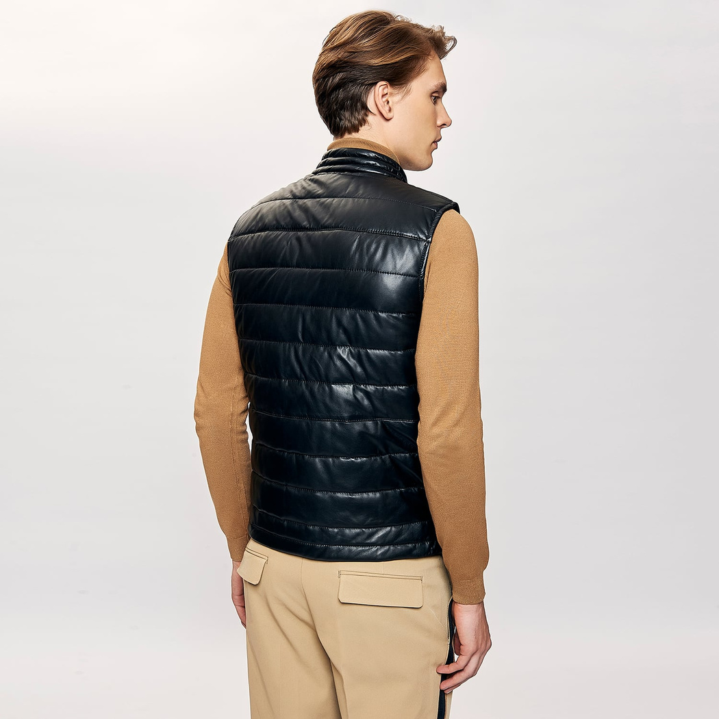 Siyah Arrigo Erkek Deri Şişme Yelek