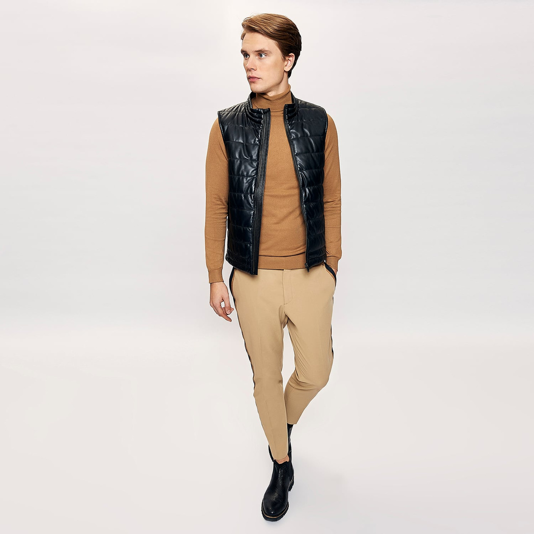 Siyah Arrigo Erkek Deri Şişme Yelek