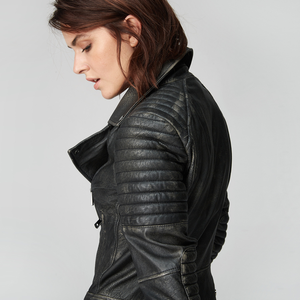 Siyah Bonita Kadın Deri Biker Mont