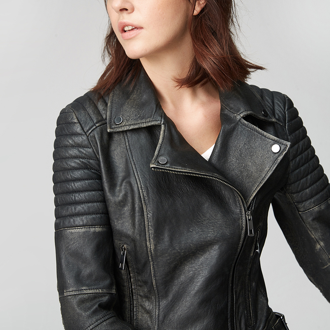 Siyah Bonita Kadın Deri Biker Mont