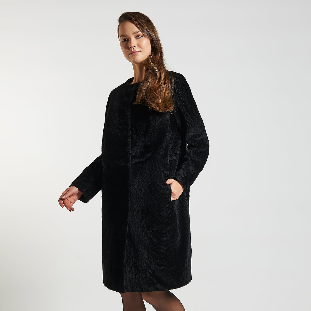 Siyah Celile Kadın Kürk Kaban