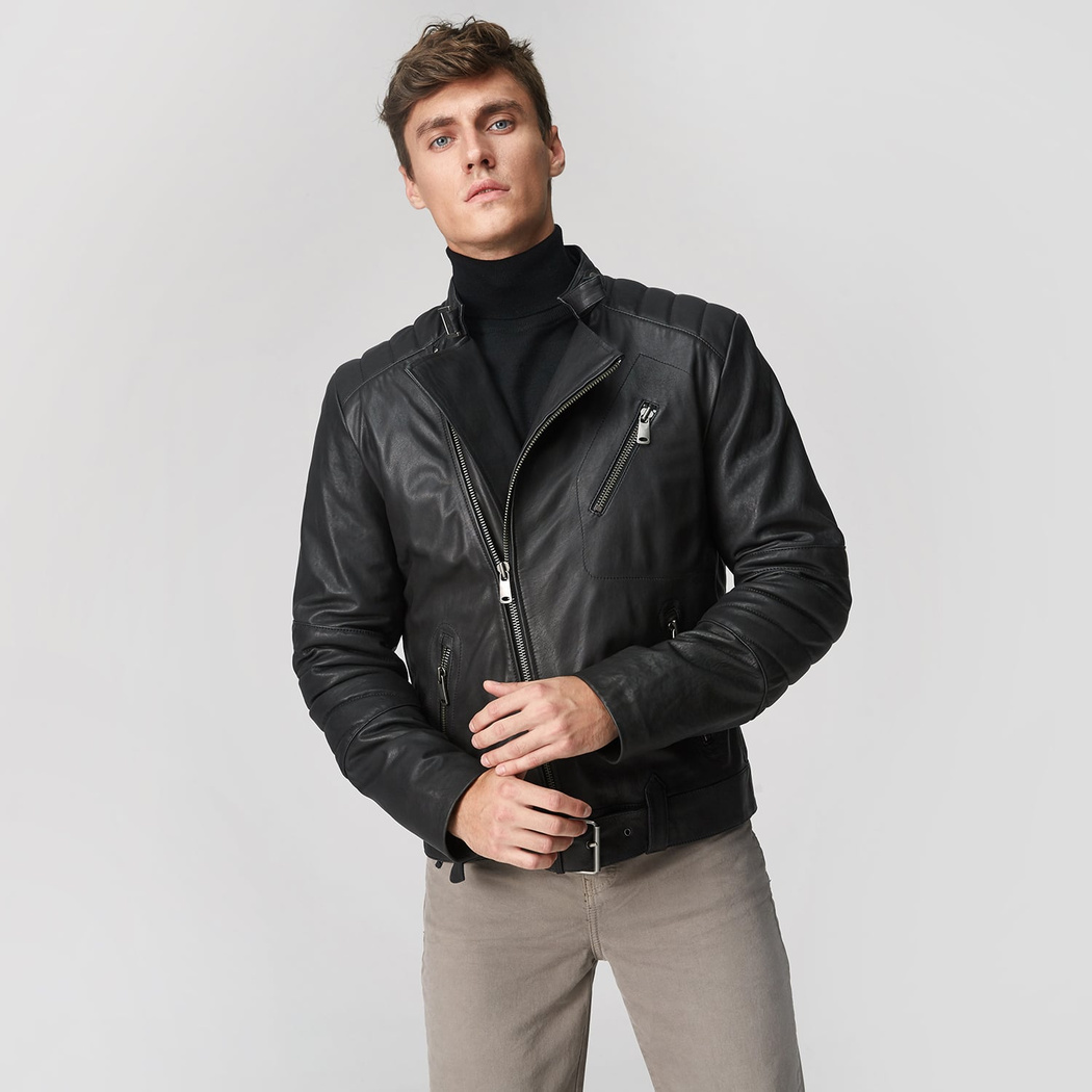 Siyah Colombano Erkek Deri Mont