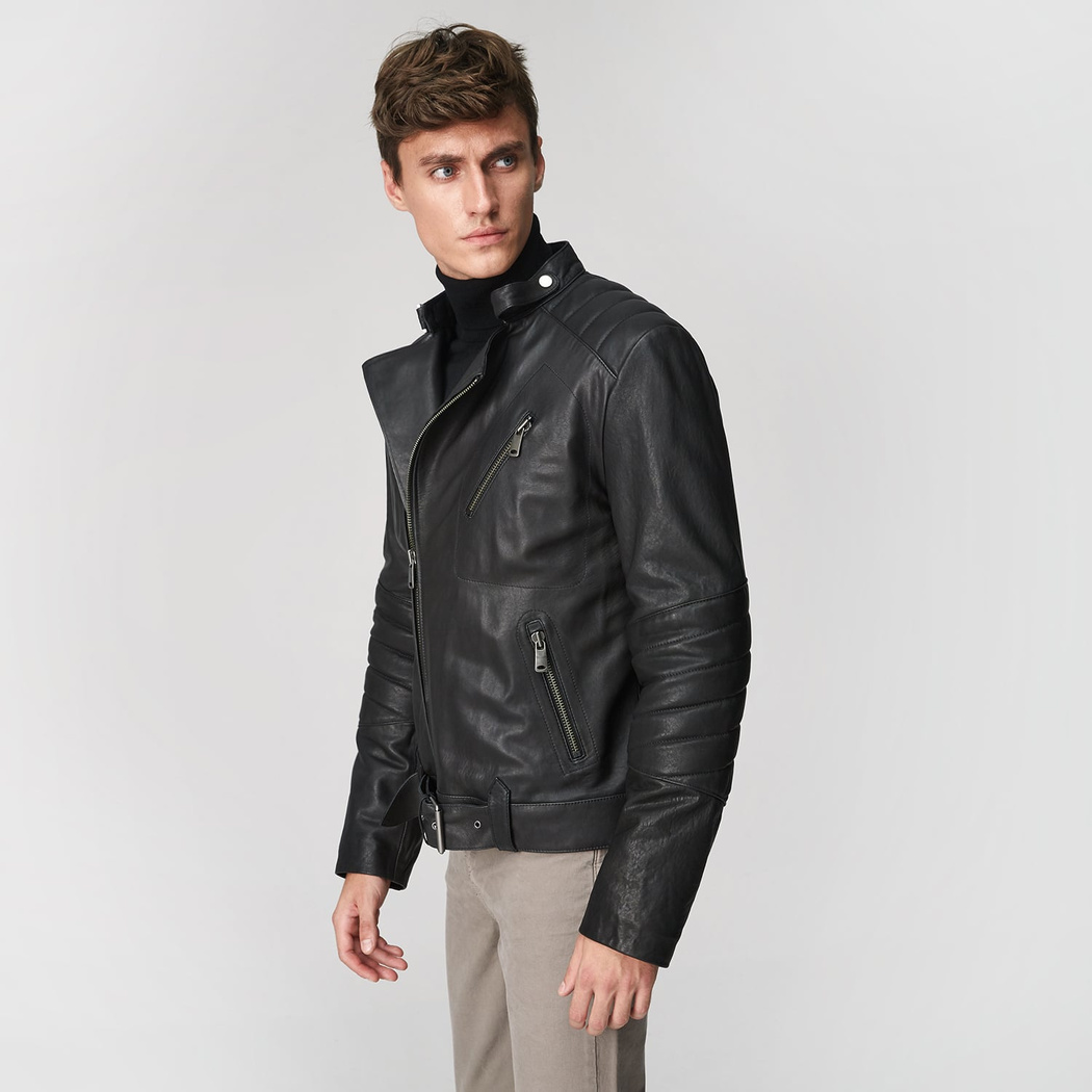 Siyah Colombano Erkek Deri Mont