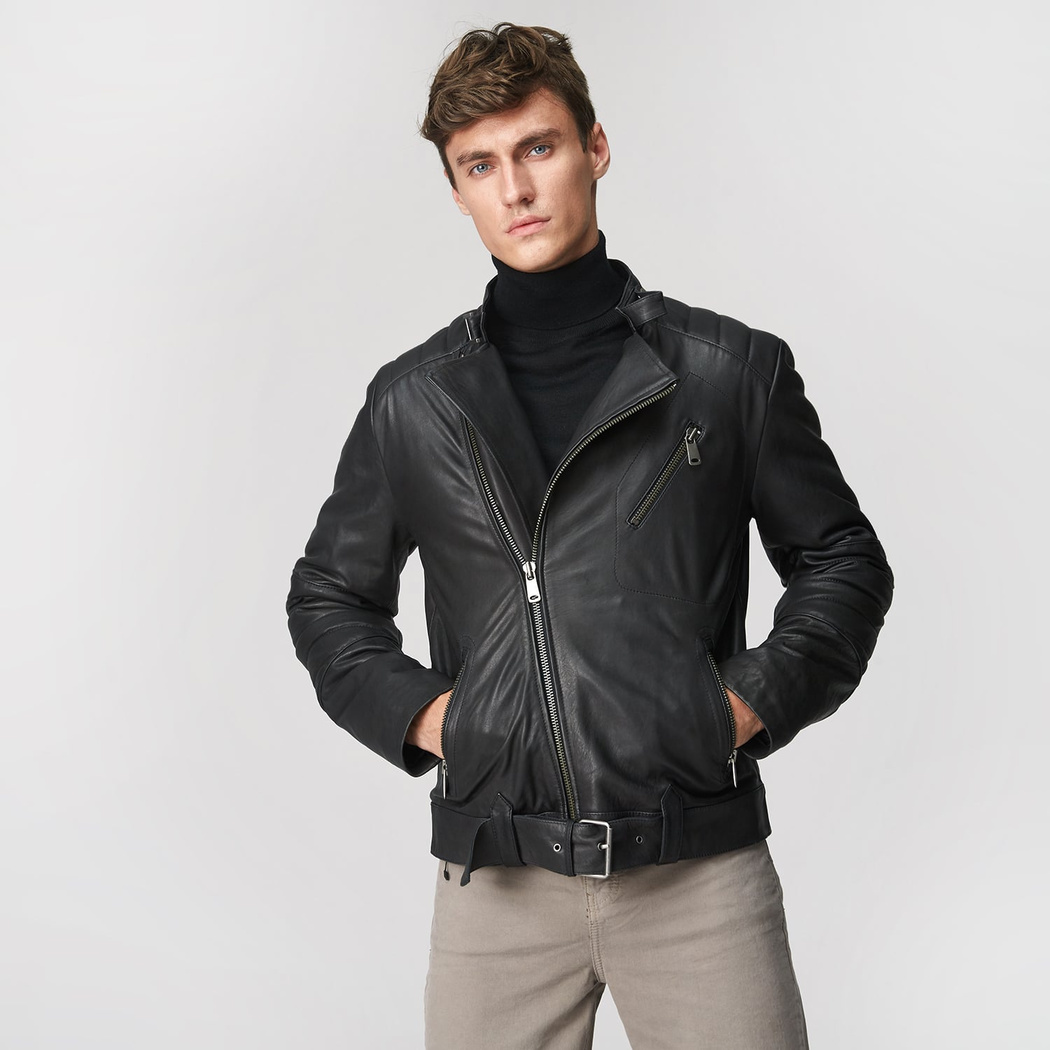 Siyah Colombano Erkek Deri Mont