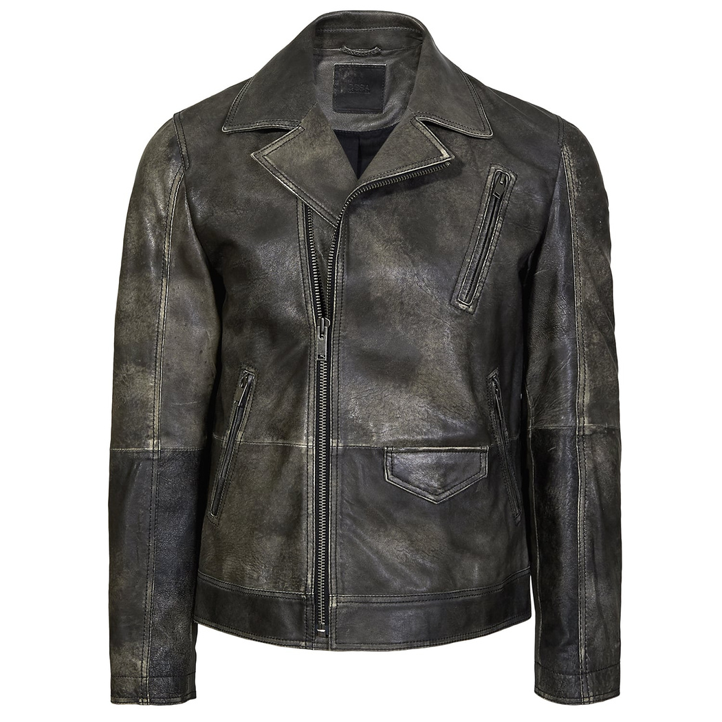 Siyah Damien Erkek Biker Deri Ceket