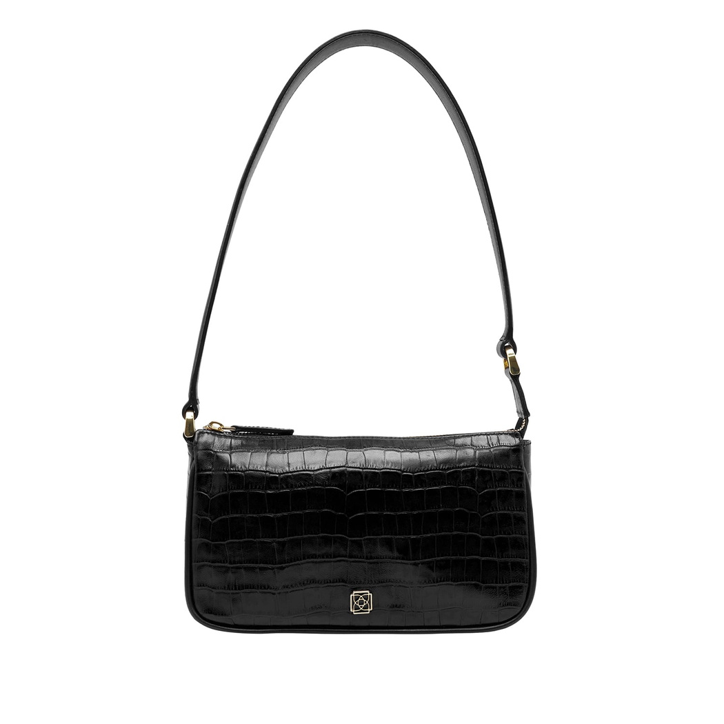 Siyah Dativ Kadın Deri Omuz Askılı Çanta