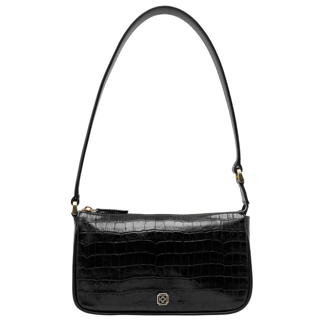 Siyah Dativ Kadın Deri Omuz Askılı Çanta