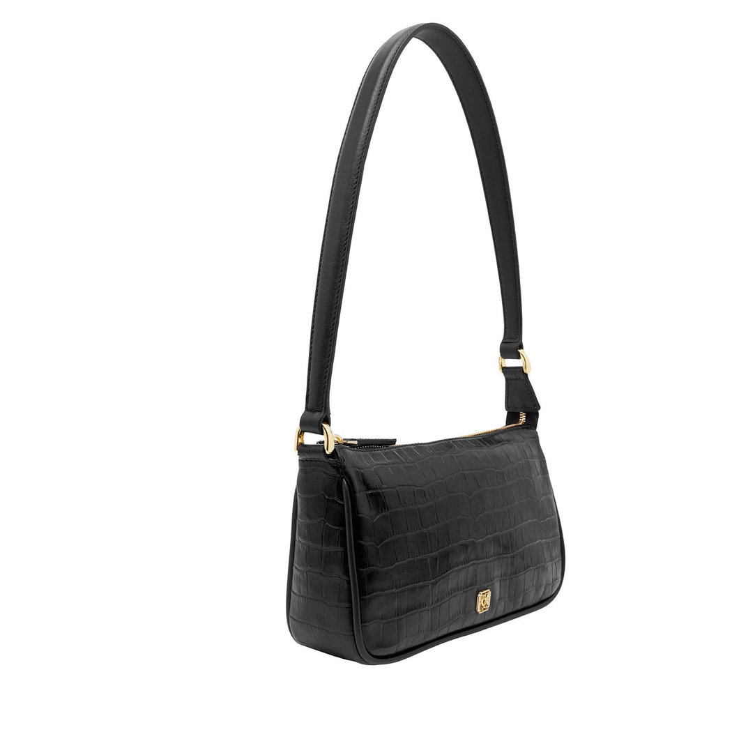 Siyah Dativ Kadın Deri Omuz Askılı Çanta