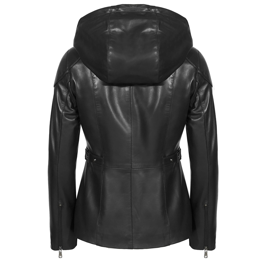 Siyah Dayra Kadın Deri Mont