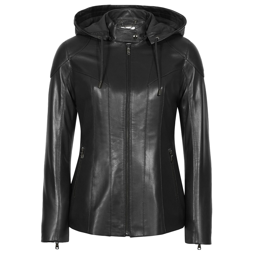 Siyah Dayra Kadın Deri Mont