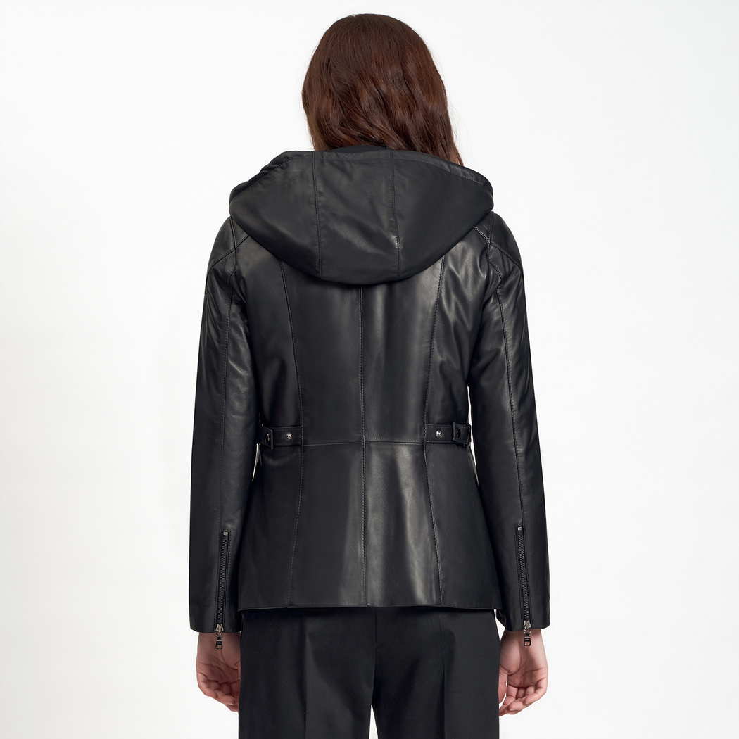 Siyah Dayra Kadın Deri Mont