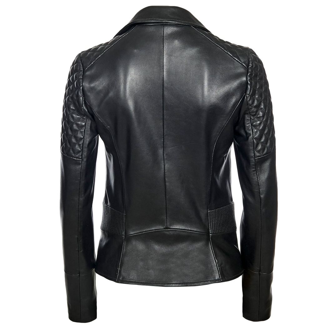 Siyah Delma Kadın Deri Biker Mont