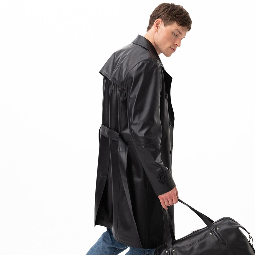 Siyah Erkek Deri Trençkot