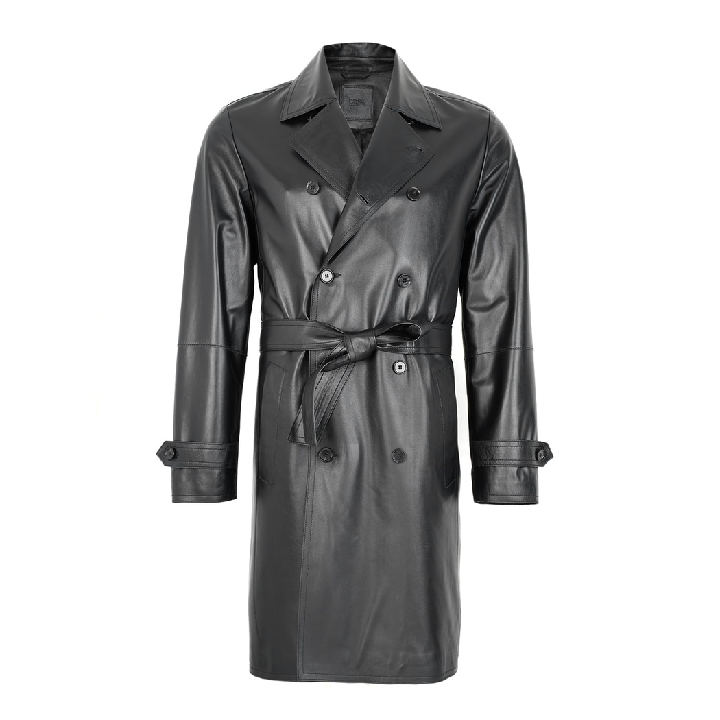 Siyah Erkek Deri Trençkot