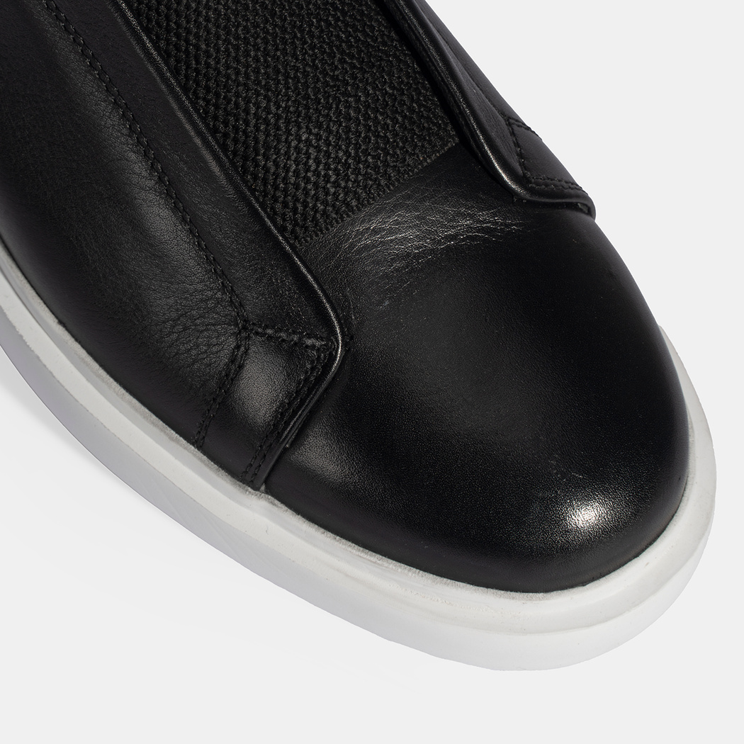 Siyah Erkek Lastik Detaylı Deri Günlük Ayakkabı