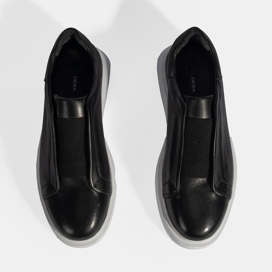 Siyah Erkek Lastik Detaylı Deri Günlük Ayakkabı