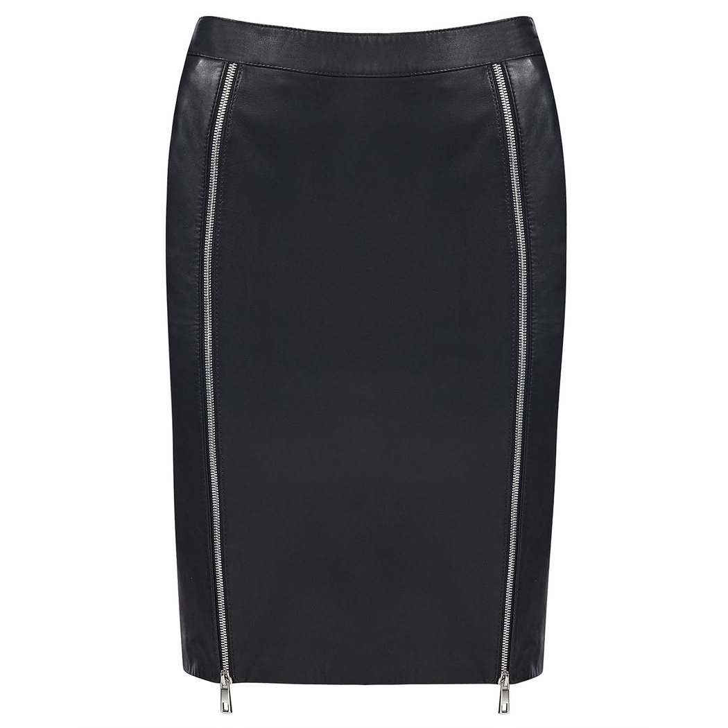 Siyah Fausto Kadın Deri Kalem Etek