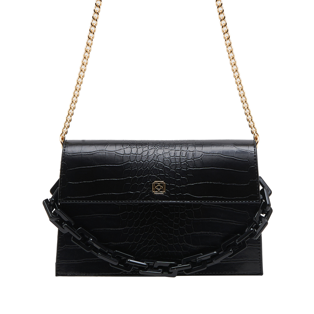 Siyah Fisole Zincir Detaylı Kadın Omuz Çantası