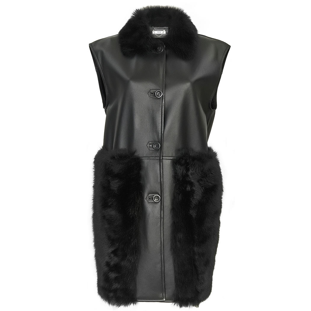 Siyah Gladys Kadın Uzun Kürk Yelek