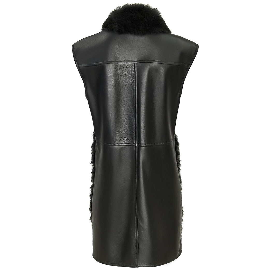 Siyah Gladys Kadın Uzun Kürk Yelek