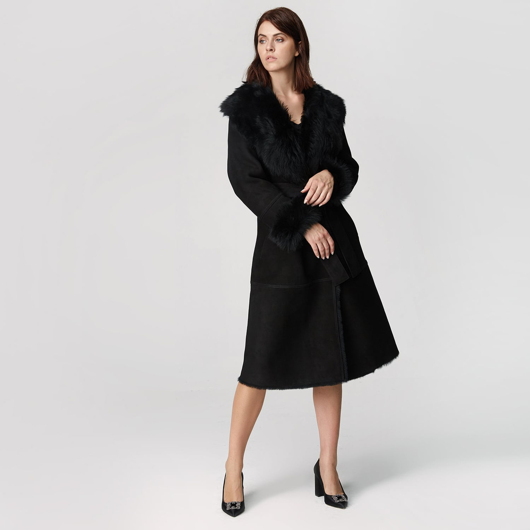 Siyah Ileanna Kadın Kürk Kaban