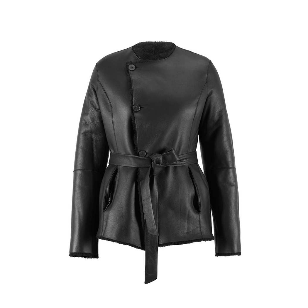 Siyah Kadın Çift Taraflı Kürk Ceket