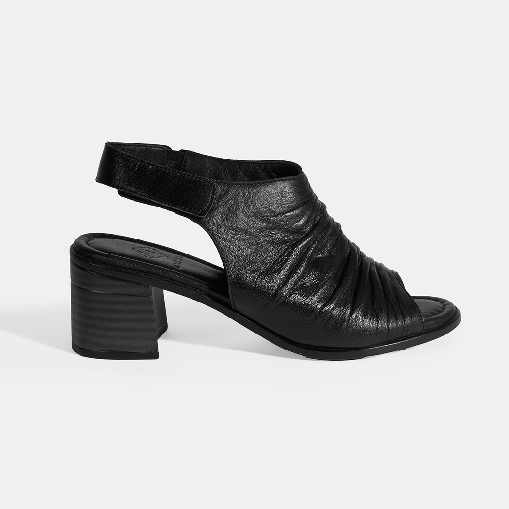 Siyah Kadın Cırt Cırtlı Deri Sandalet