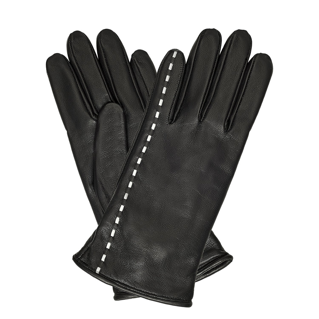 Siyah Kadın Deri Şeritli Eldiven