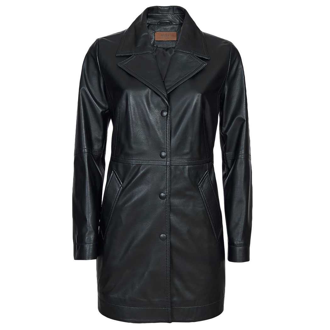 Siyah Kadın Deri Trençkot