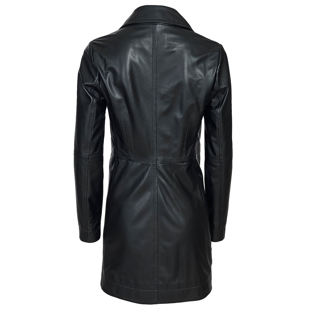 Siyah Kadın Deri Trençkot