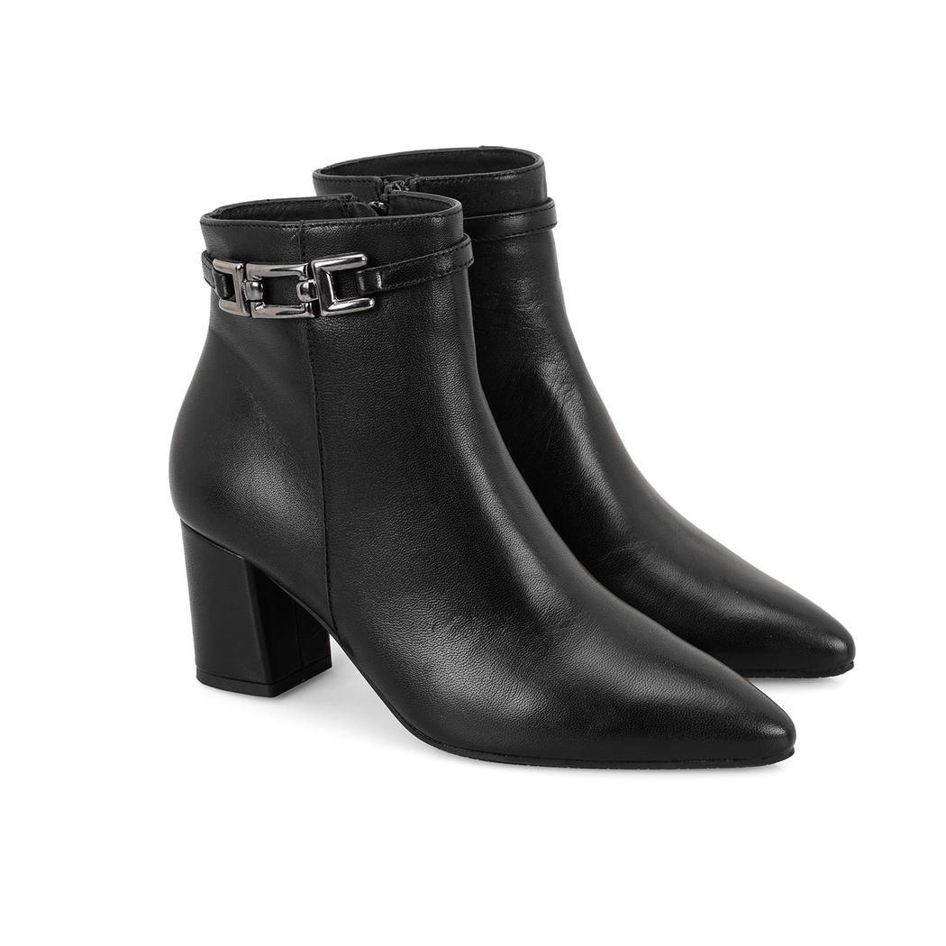 Siyah Kadın DesaComfort Toka Aksesuarlı Topuklu Deri Bot