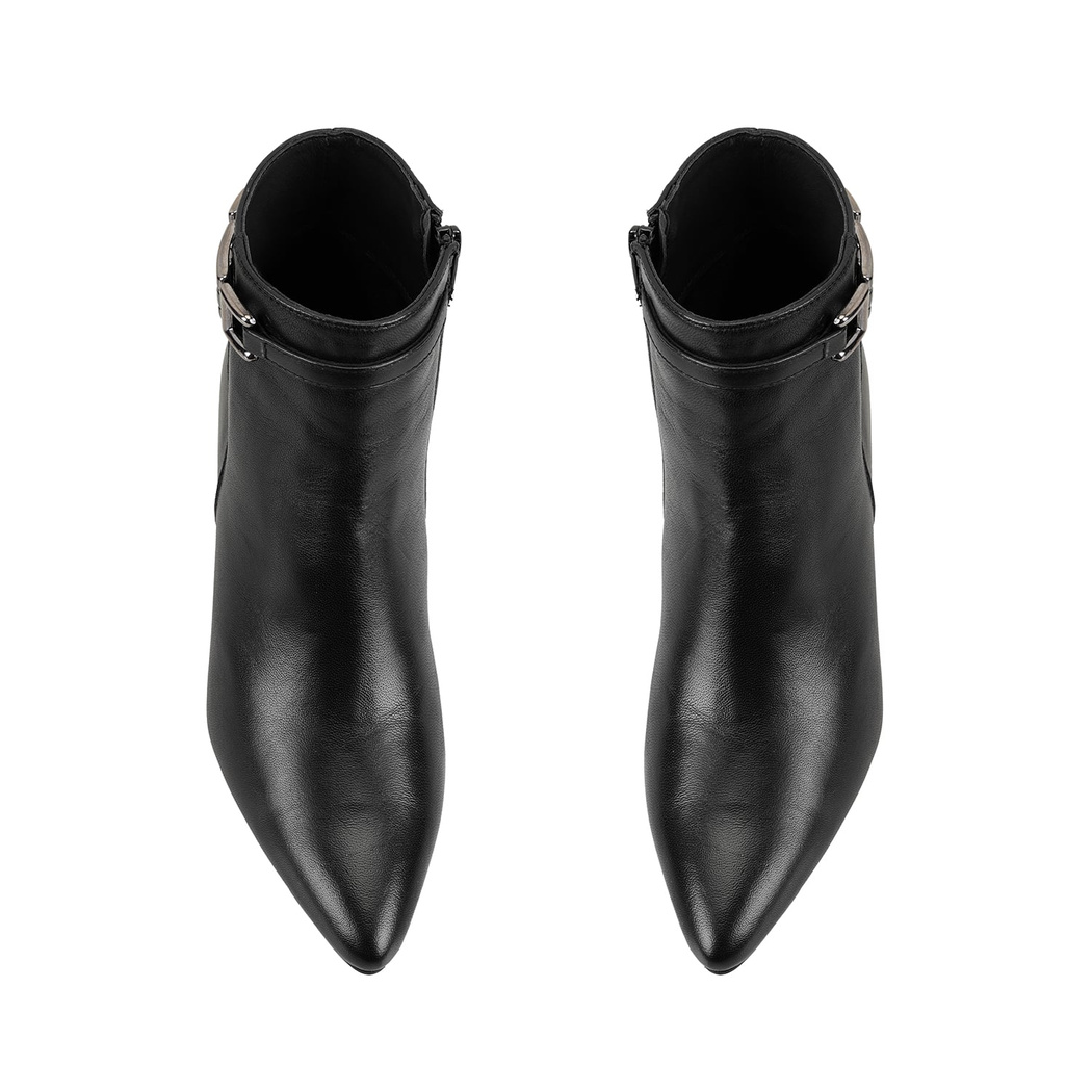 Siyah Kadın DesaComfort Toka Aksesuarlı Topuklu Deri Bot