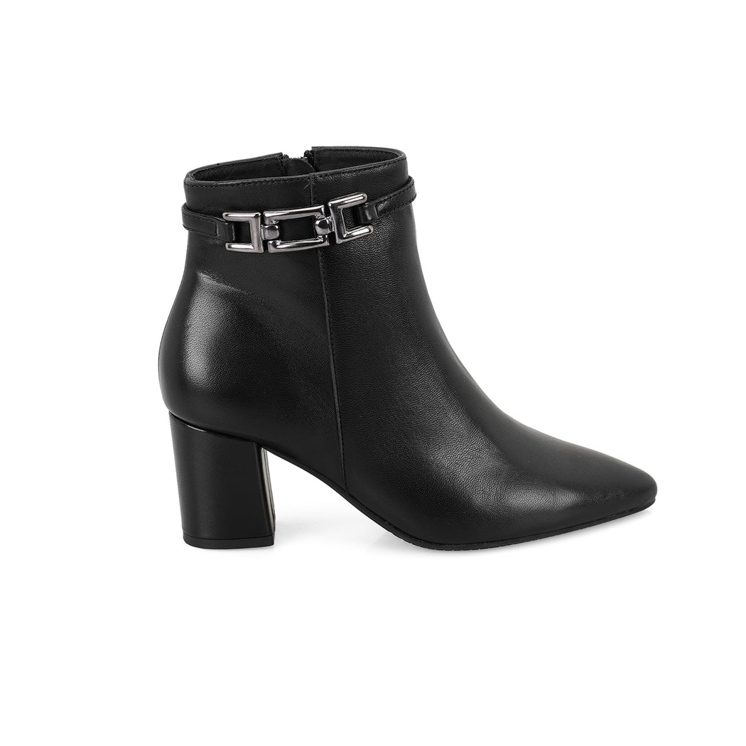 Siyah Kadın DesaComfort Toka Aksesuarlı Topuklu Deri Bot