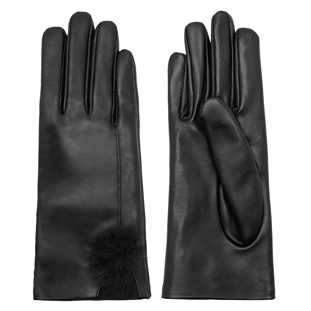 Siyah Kadın Kürk Detaylı Deri Eldiven