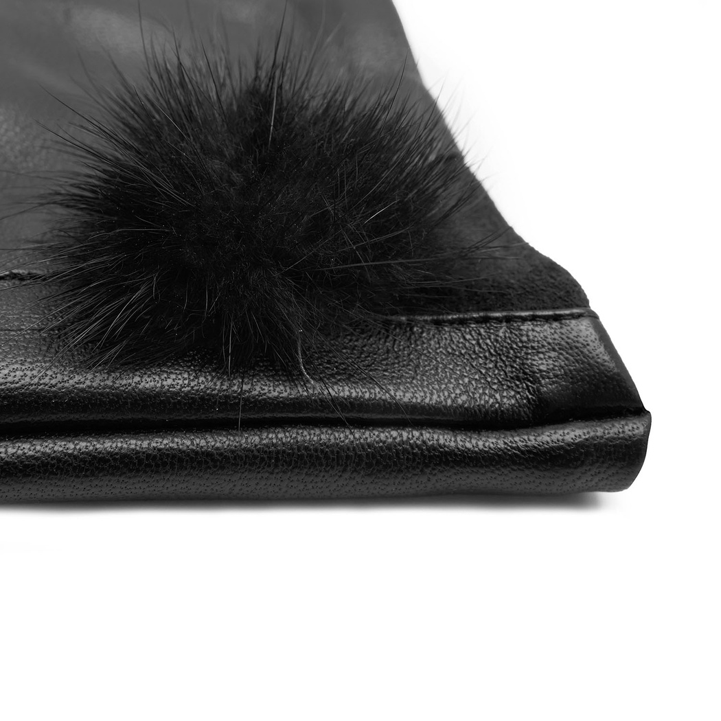 Siyah Kadın Kürk Detaylı Deri Eldiven