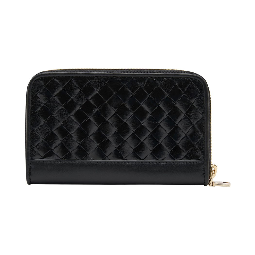 Siyah Kadın Örgü Deri Cüzdan